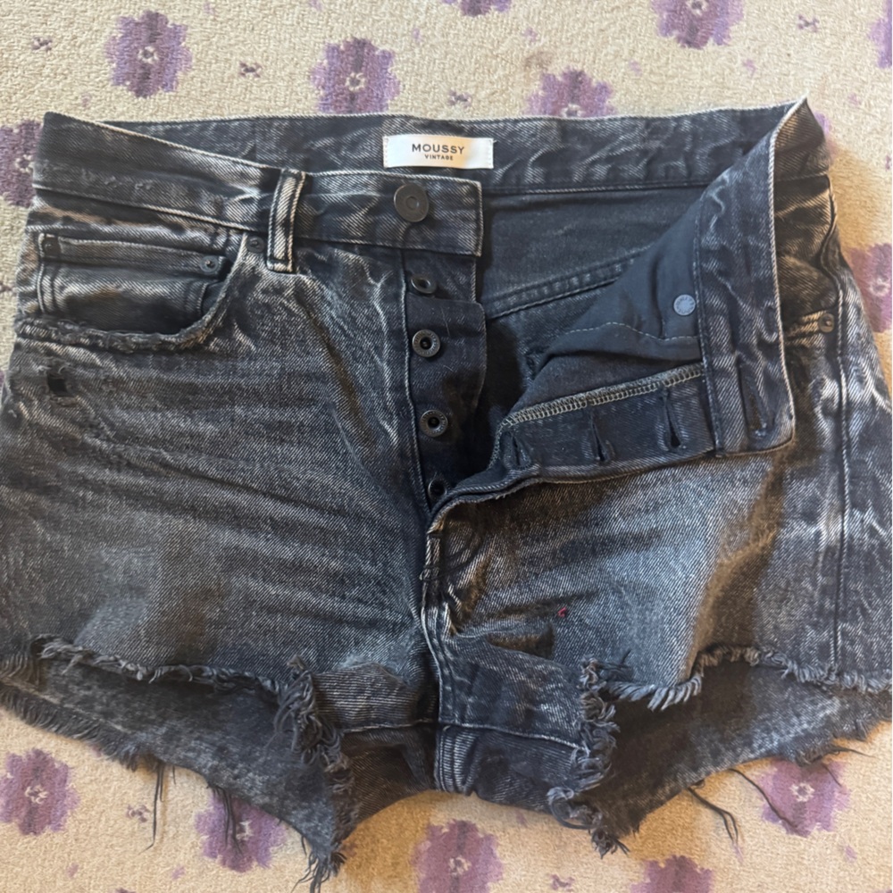 Moussy Charcoal Distressed Jean Shorts